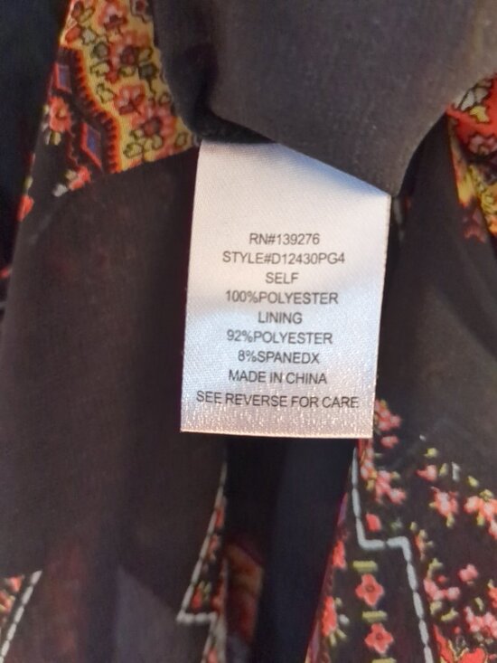 Sheer Black Partial Button Blouse / Tunic with colors of red / yellow /cream / - Picture 12 of 16